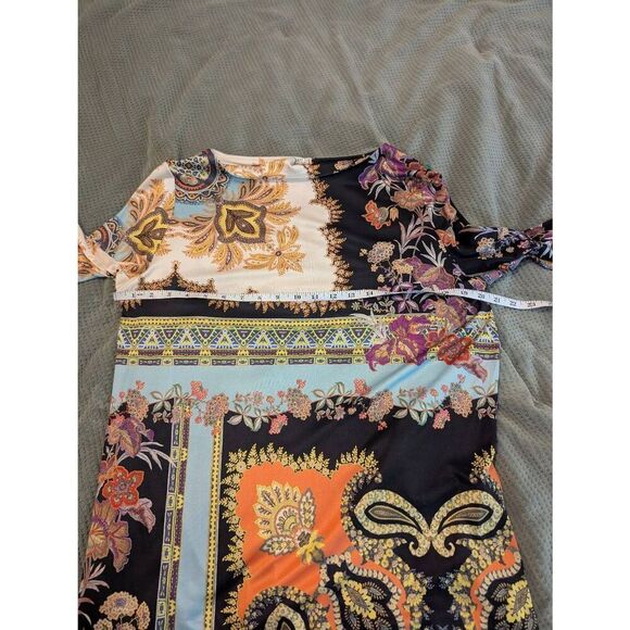Etro Milano Women's Size 44 Black Silk Multi Printed Jersey Midi Dress Italy - Picture 5 of 9